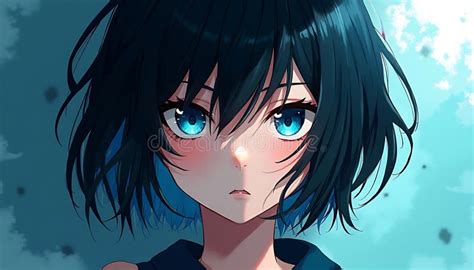 anime girl  striking blue eyes stock illustration illustration