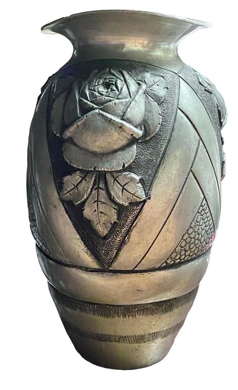 Antique Parisian Noel Collet Deep Relief Pewter Vase For Sale At 1stDibs