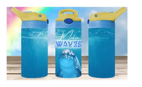 Dolphin Water Bottle, Ocean Design Water Bottle, Personalized Flip Top ...