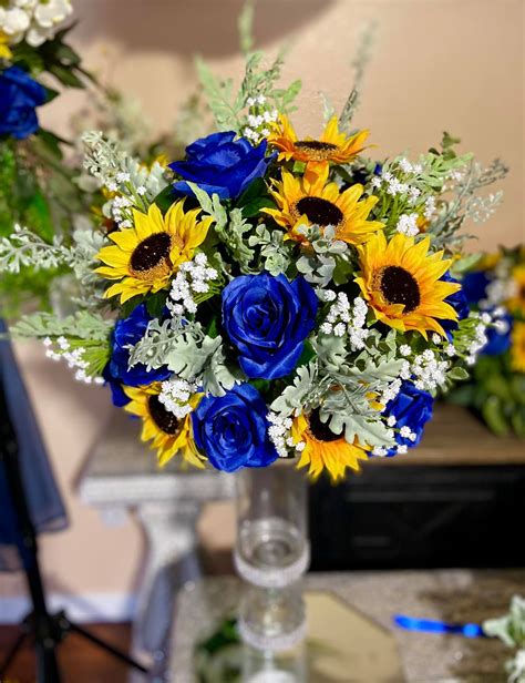 Grace Centerpiece Arrangement Blue Sunflower Wedding Sunflower