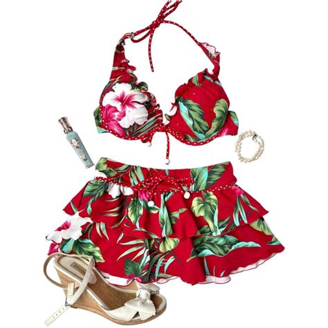 Coquette Red Floral Polka Dot Japanese Piece Bikini Set Flutter Vintage