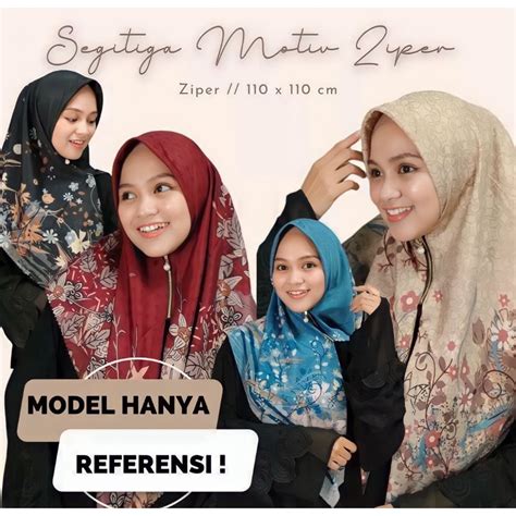 Jual Jilbab Segi Empat Azara Zipper Motif Sleting Shopee Indonesia