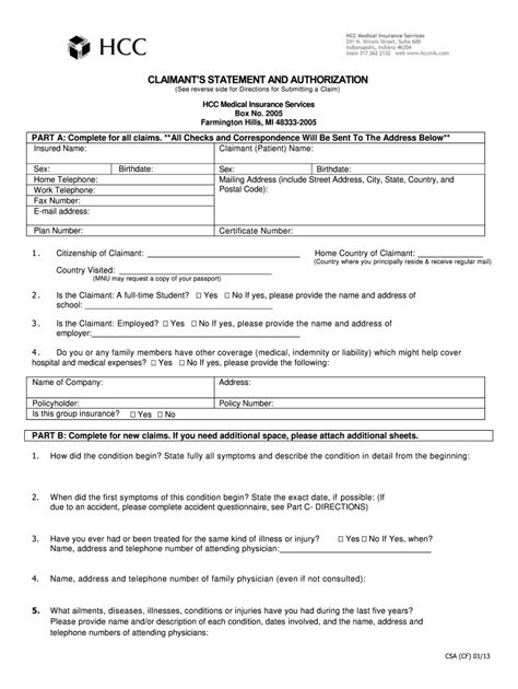 Combined Insurance Claim Forms Printable