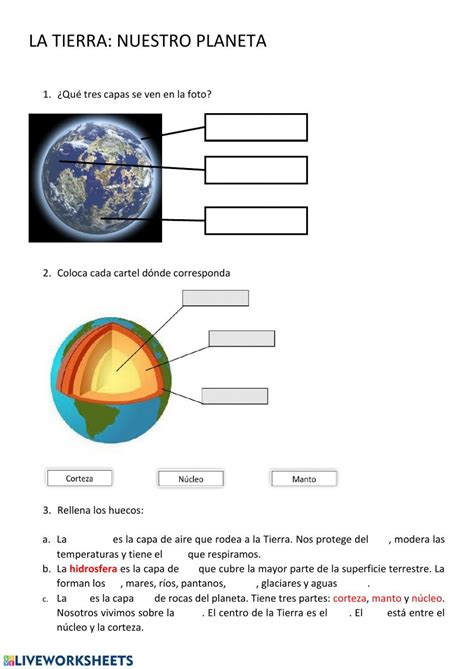 Ficha Online De Las Capas De La Tierra Para Tercero De Primaria Puedes Hacer Los Ejercicios