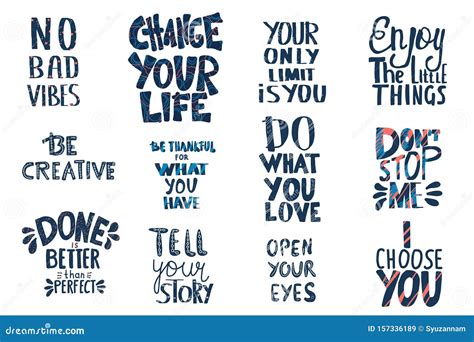 Set Of Motivational Quotes Isolated Vector Text Stock Illustration