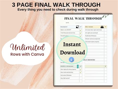 Final Walk Through Checklist Printable Final Walkthrough Buyer