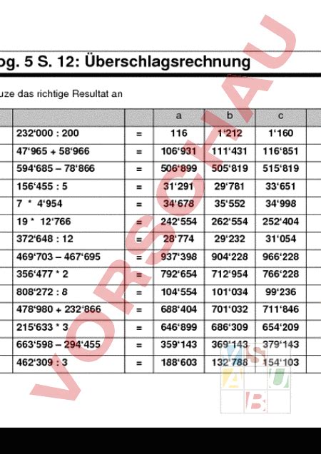 Arbeitsblatt Logisch 5 S 12 Überschlagsrechnung Mathematik