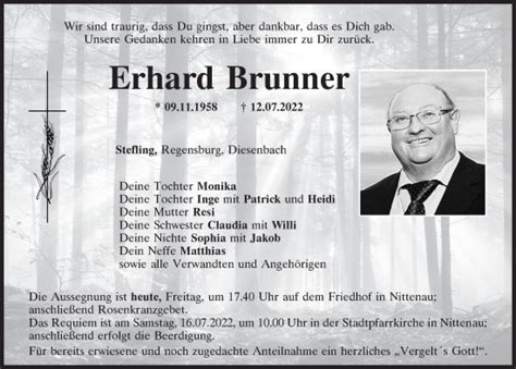 Traueranzeigen Von Erhard Brunner Mittelbayerische Trauer