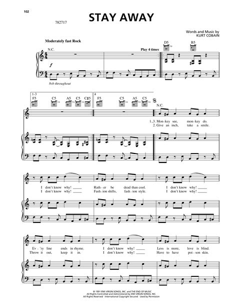 Nirvana Stay Away Digital Piano Digital Sheet Music Sheet Music