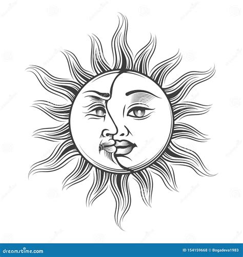 Hand Gezeichneter Sun Und Mond Geheimnisvolles Symbol Vektor Abbildung