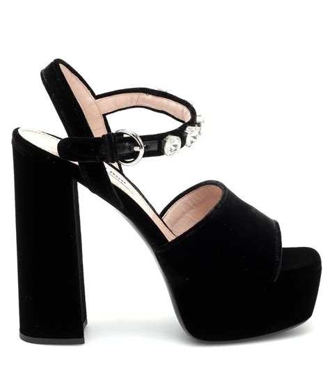 Embellished Velvet Platform Sandals In Black Platform Sandals Miu Miu Me Too Shoes