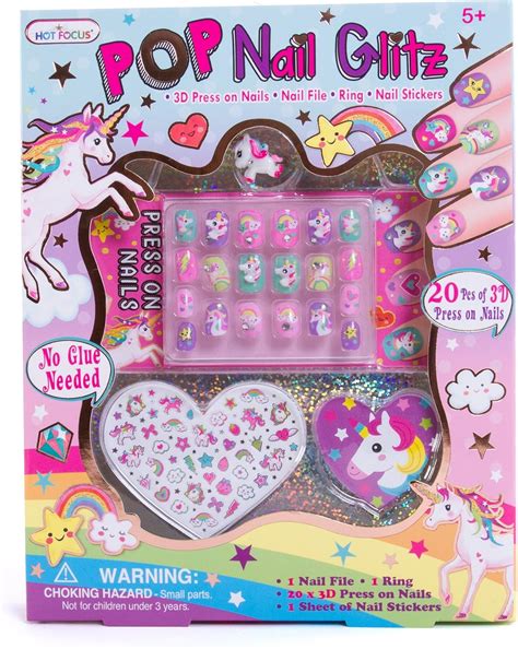 Amazon Hot Focus Unicorn Nail Art Kit 3D Press On Nails Stickers File Ring 65 Piece