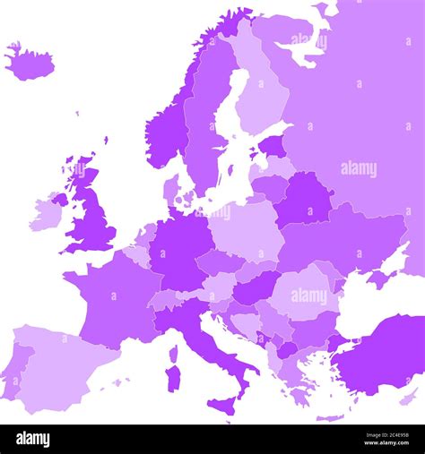 Mapa Político De Europa En Cuatro Tonos De Azul Sobre Fondo Blanco