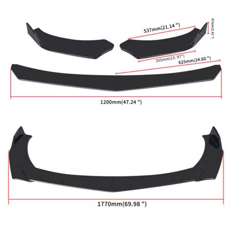 Universal Gloss Black Car Front Bumper Lip Spoiler Splitter Kit