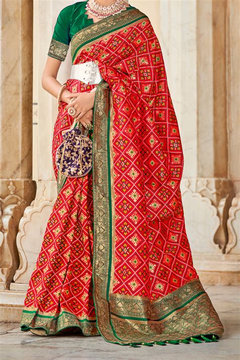 Red Woven Patola Silk Saree Shangrila Designer