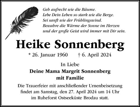 Traueranzeigen Von Heike Sonnenberg Trauer Anzeigen De