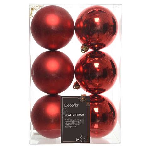 Decoris Shatterproof Baubles In Christmas Red Pack Of