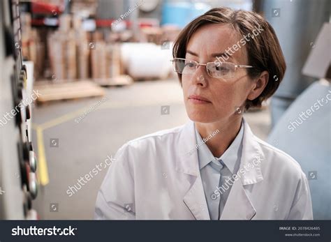 Portrait Female Factory Worker Wearing Glasses Stock Photo 2078426485