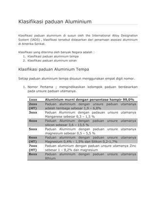 Klasifikasi Paduan Aluminium PDF