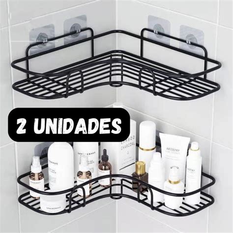 Kit 2 Prateleira Banheiro Porta Shampoo Organizadora Suporte De Metal