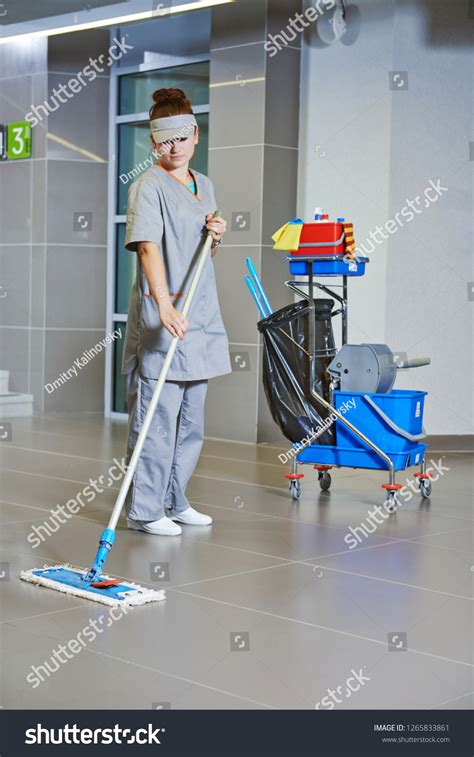 Cleaning Services Woman Clean Floor Mop Stock Photo 1265833861