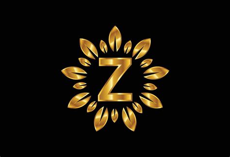 Initial Z Monogram Letter Alphabet With Golden Leaf Wreath Flower Logo