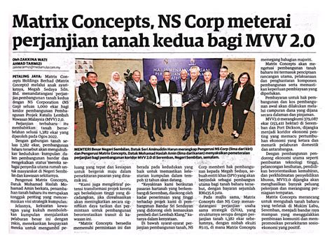 Utusan Malaysia 20 June 2024 Matrix Concepts NS Corp Perjanjian