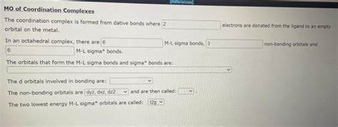 Solved MO of Coordination Complexes The coordination complex | Chegg.com