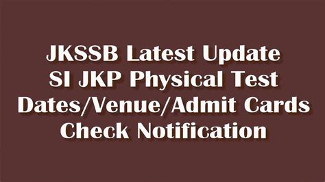 JKSSB Sub Inspector JKP PST PET Dates Venue Update YouTube