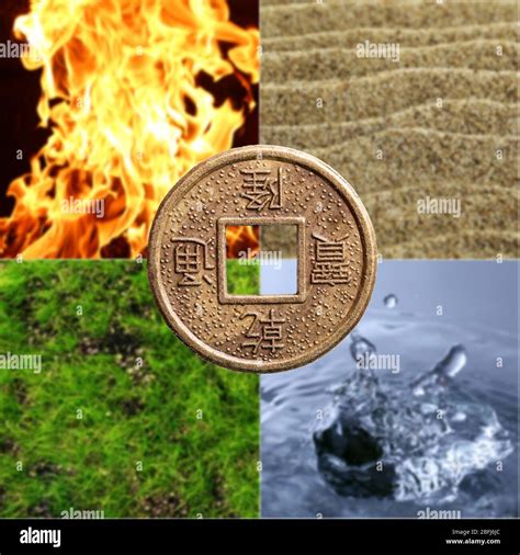 Collage Of Feng Shui Destructive Cycle With Five Elements Water Wood