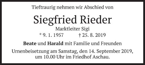 Traueranzeigen Von Siegfried Rieder Trauer Merkur De