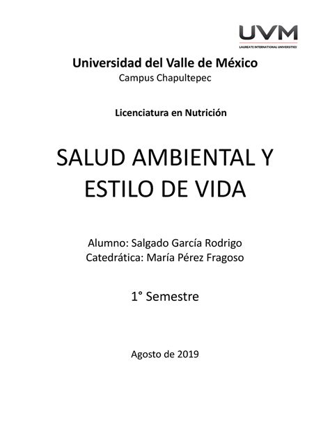 A Rsg Actividad Salud Ambiental Y Estilo De Vida Universidad Del