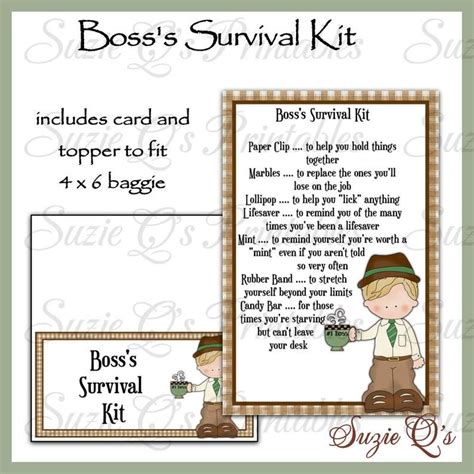 Bosss Survival Kit Includes Topper And Card Digital Etsy Survival