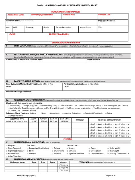 Bayou Health Behavioral Health Assessment Fill Online Printable