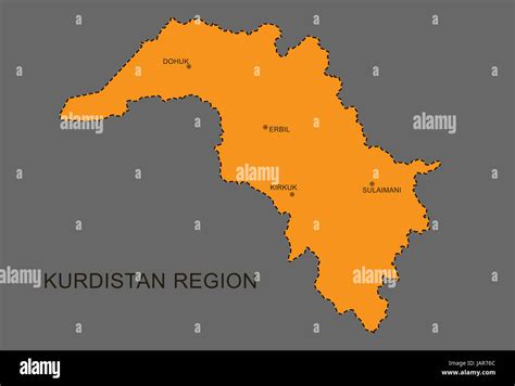 southern kurdistan -northern Iraq KRG map with indication of the cities and border Stock Photo ...