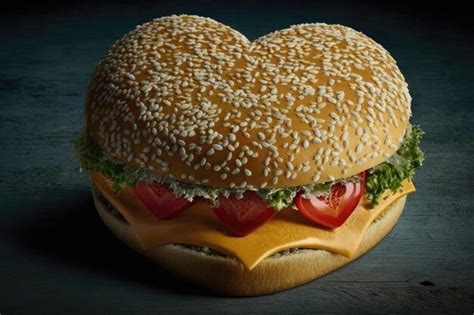 Premium Photo Heart Shaped Burger With Layer Of Cheese Tomato And