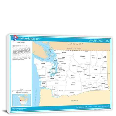 Washington National Atlas Counties And Selected Cities Map 2022 Canvas Wrap