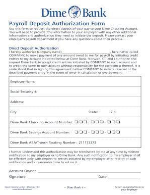 Fillable Online Payroll BDepositb Authorization BFormb Dime BBankb