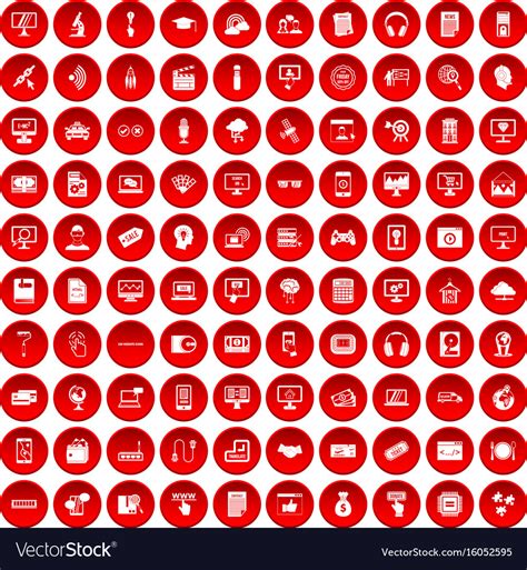 100 Website Icons Set Red Royalty Free Vector Image