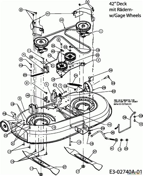 MTD jusq à 2011 Plateau de coupe G 42 107cm avec roues Pièces de