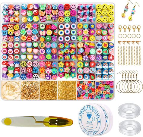 Clay Beads For Jewelry Making Kit With Elastic String And Ropes