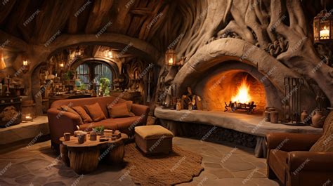 Premium AI Image | Hobbit Interior House Fireplace