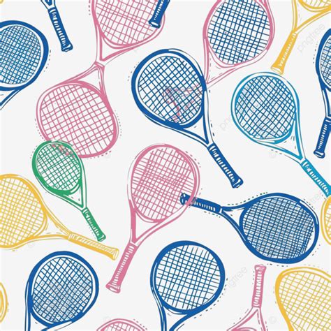 Simple Seamless Pattern With Doodle Colorful Big Tennis Rackets