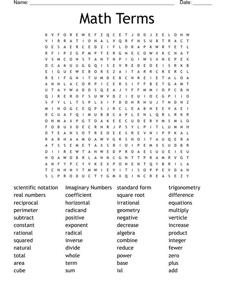 Important Math Terms Word Search Wordmint