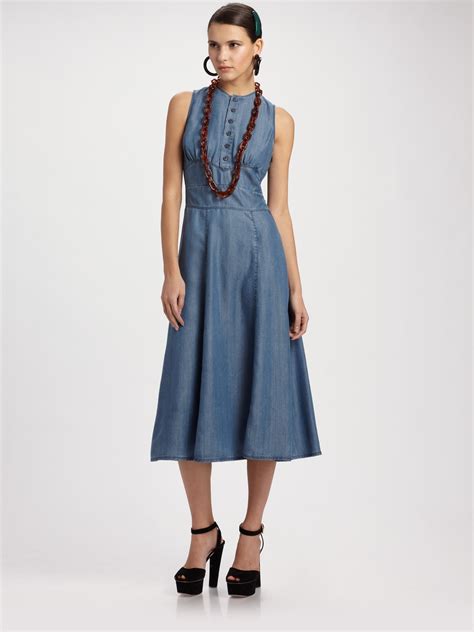 Lyst Prada Denim Sleeveless Long Dress In Blue