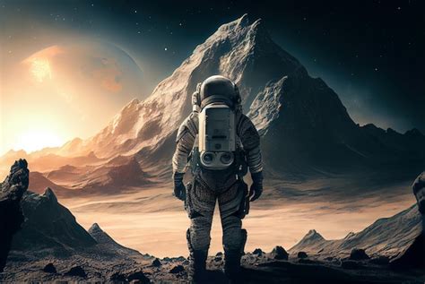 Astronauta En Un Planeta Desierto En Un Mundo Alienígena Ai Generativo Foto Premium