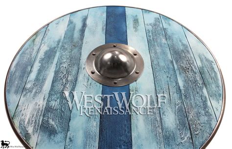 Aged Wood Viking Shield In Glacier Blue West Wolf Renaissance