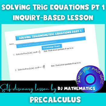 Precalculus Solving Trigonometric Equations Part Lesson Worksheet