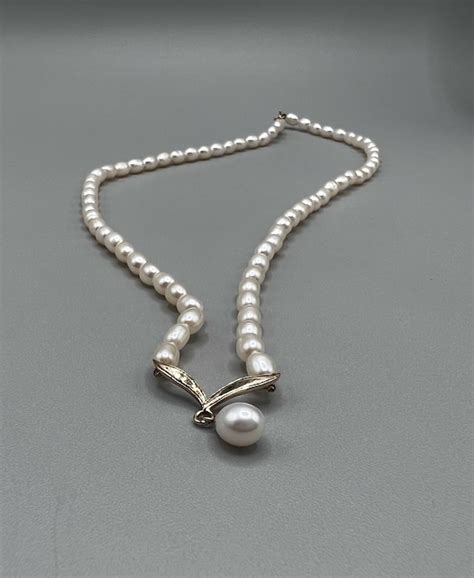 9ct Gold Cultured White Pearl Drop Bead Necklace 375 … Gem