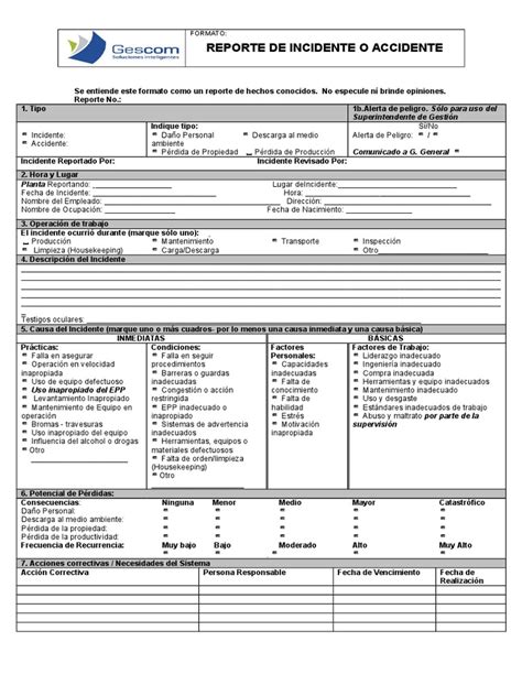 Reporte De Incidente O Accidente Especialidades Médicas Medicina